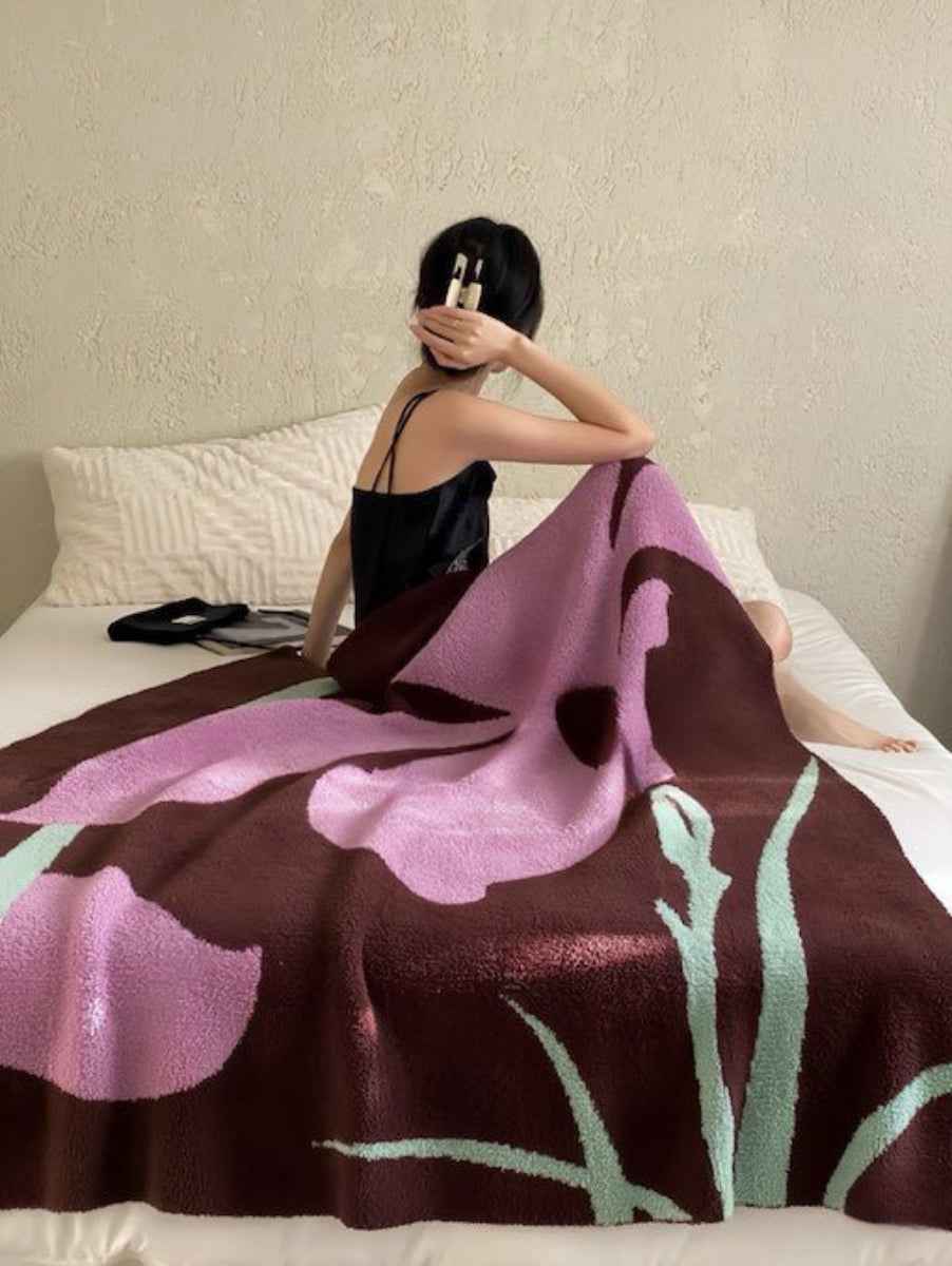 Terracotta Iris Floral Throw Blanket Warm Earthy Fall Blanket